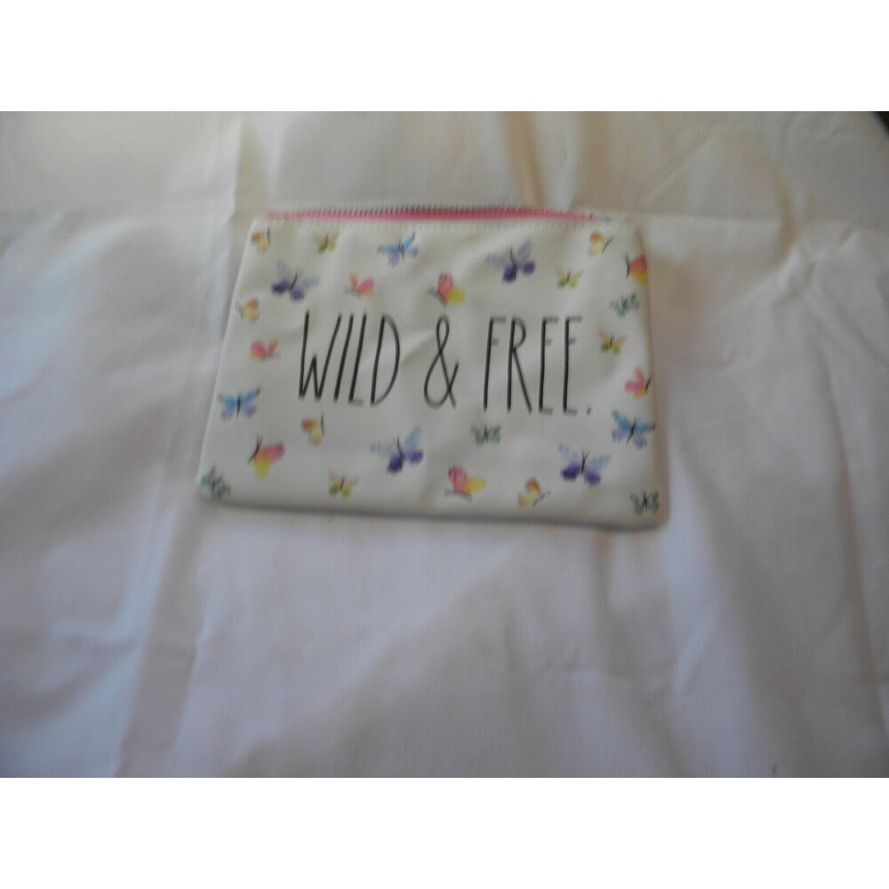 NWT Zipper Pouch Wild & Free with Butterflys & pink zipper pull by Rae Dunn